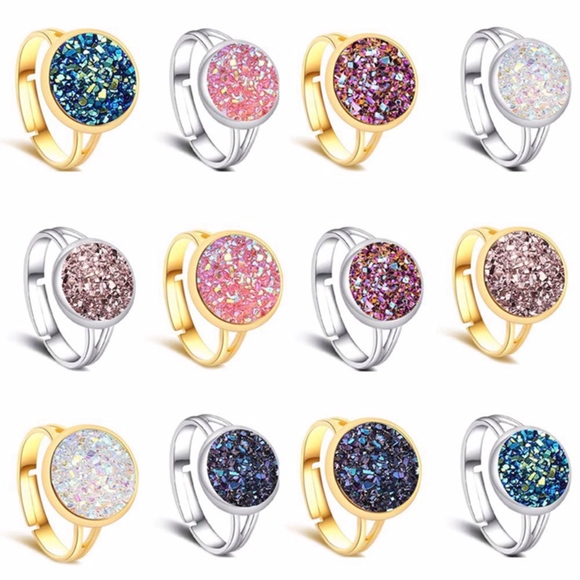 Metallic Bronze Druzy Crystal Silver Ring - Picture 2 of 6